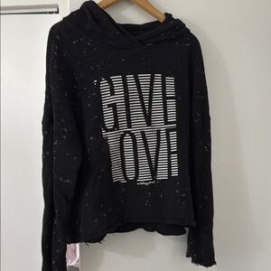 Betsey Johnson Black Raw Edge Hooded Sweatshirt Size Large